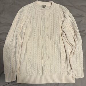 L.L. Bean Cream Cable-Knit Crewneck Sweater